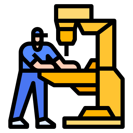 A worker dress blue worksuit for manufacture pickleball supply with a yellow machine's icon